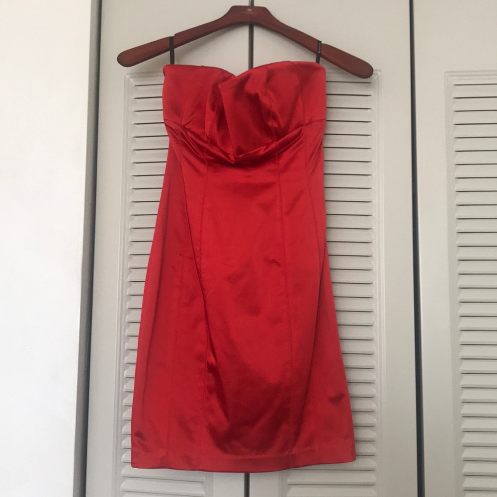 Red Bebe strapless dress
